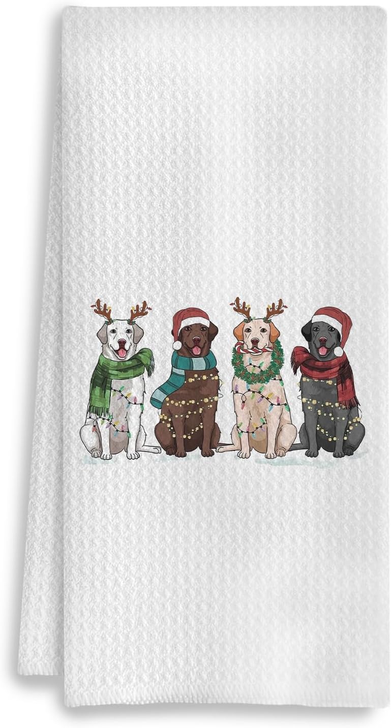 COWEB Christmas Labrador Retriever Kitchen Towels, Labrador Retriever Gifts Hand Towels for Bathroom, Christmas Tea Towel, Christmas Kitchen Bathroom Decor, 16x24 Inch - Image 1